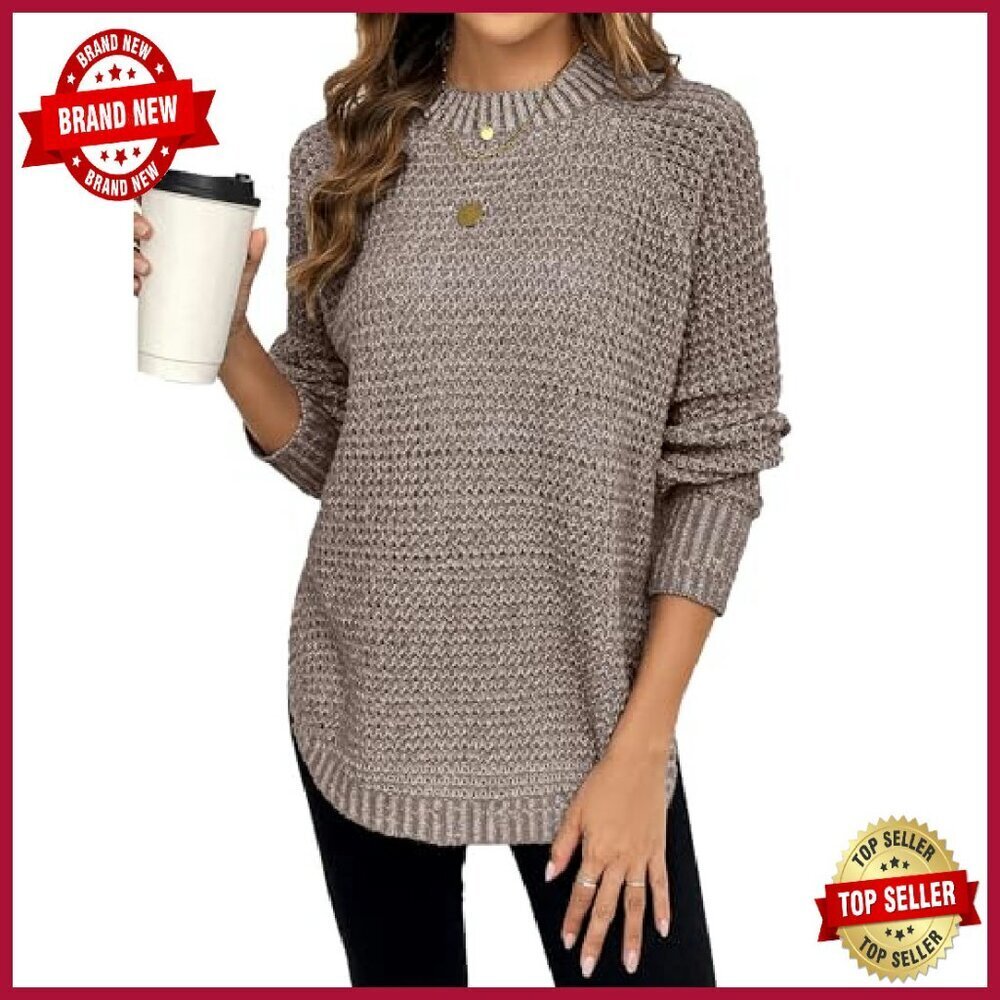 Chunky Waffle Knit Pullover Sweater Loose Fit Long Sleeve Crewneck - Picture 2 of 8